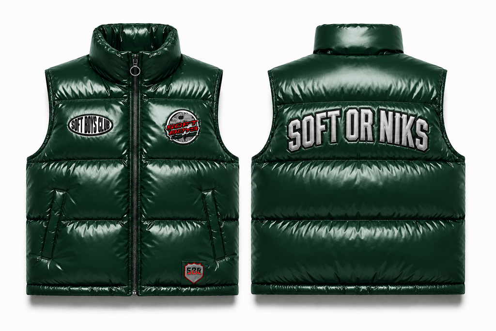 SBC SOFT OR NIKS GREEN PUFFER VEST - SOFT BOYS CLUB