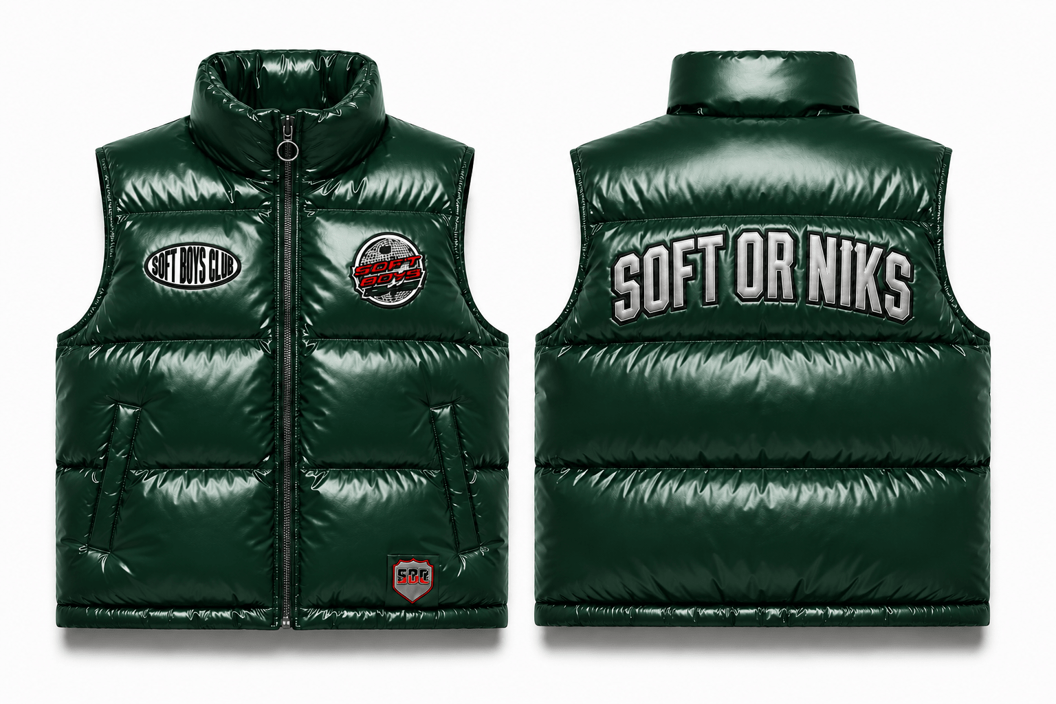 SBC SOFT OR NIKS GREEN PUFFER VEST - SOFT BOYS CLUB