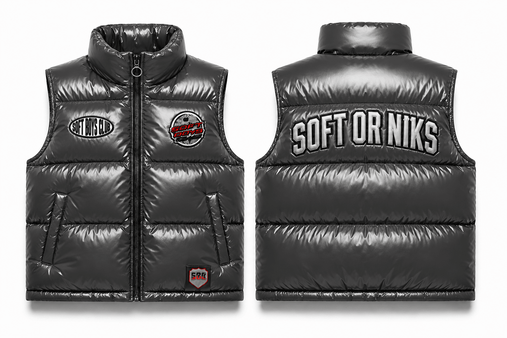 SBC SOFT OR NIKS CHARCOAL PUFFER VEST - SOFT BOYS CLUB