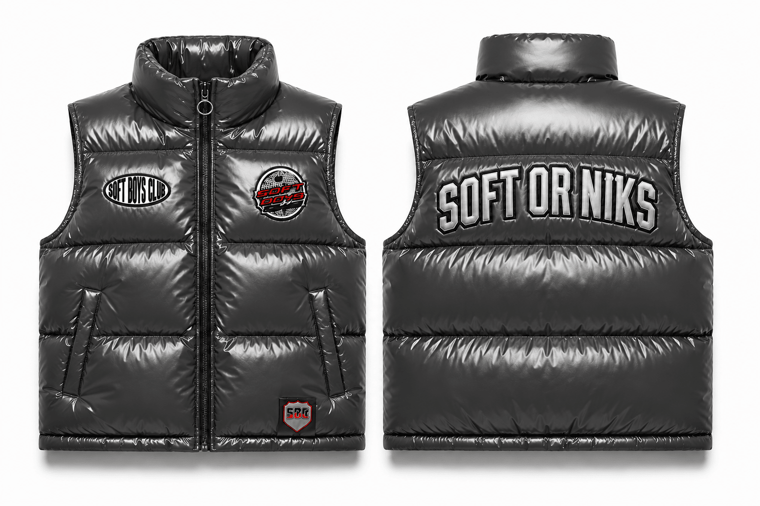 SBC SOFT OR NIKS CHARCOAL PUFFER VEST - SOFT BOYS CLUB